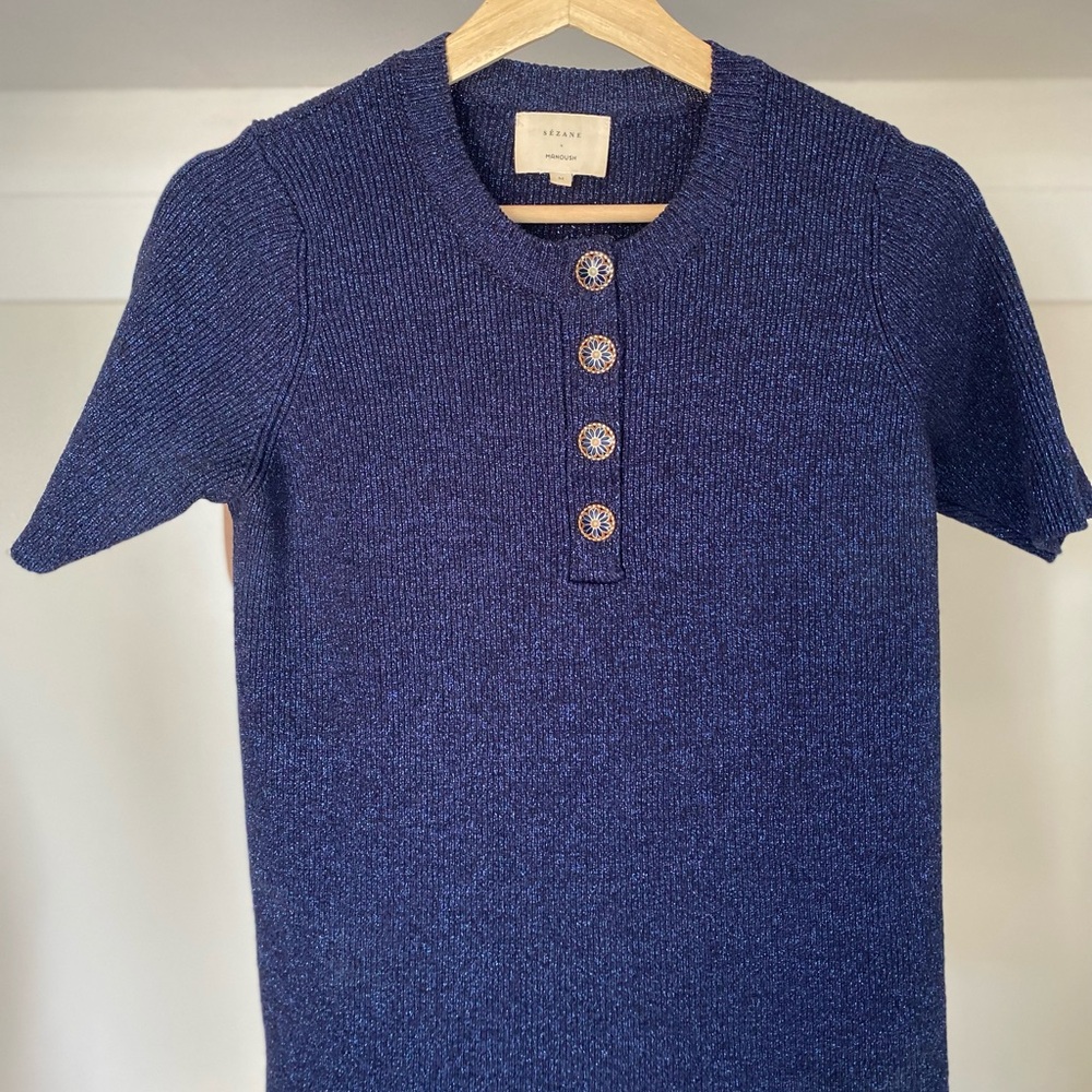 Sezane Midnight Blue Knit Cardigan